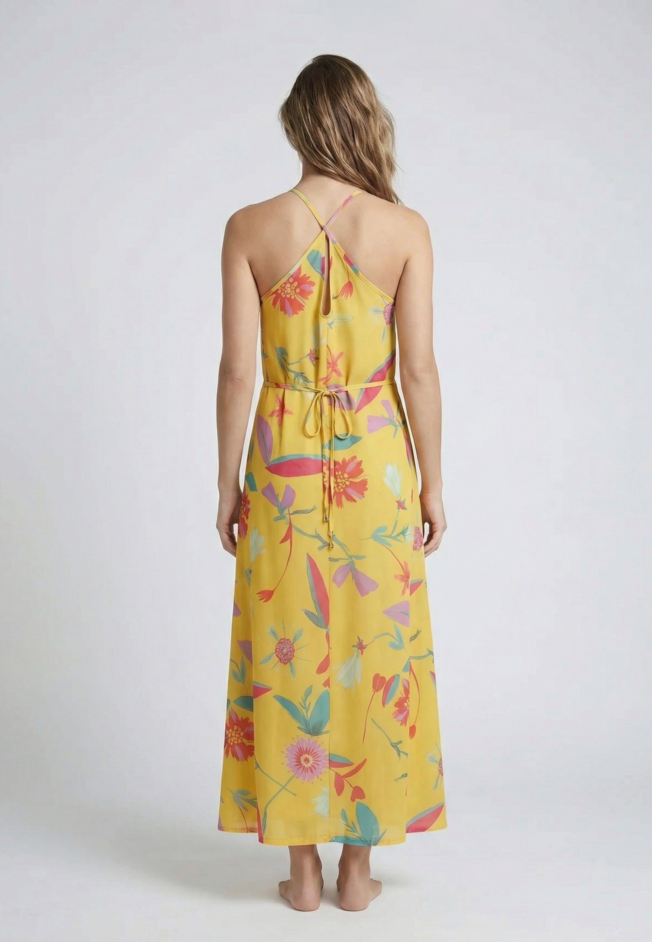 Robe Femme Jaune Imprimée Fluide
